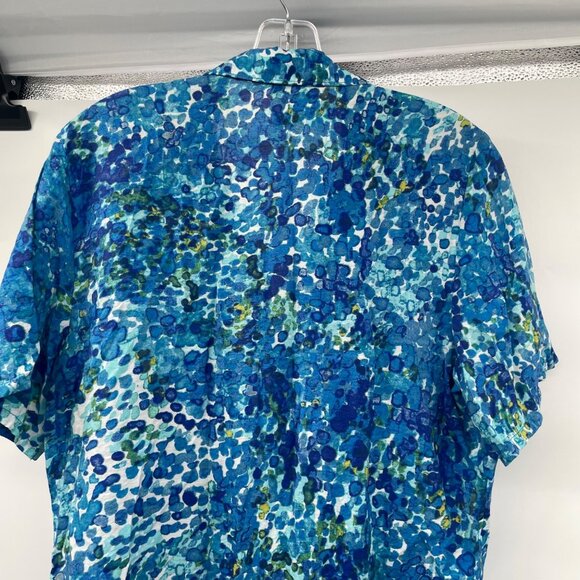 Coldwater Creek Womens Button Up Top Short Sleeve Pleated Blue/Multi Large - Picture 6 of 9
